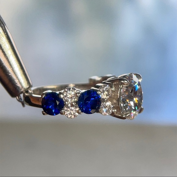 3ct+ Moissanite & Sapphire Ring - Picture 10 of 17